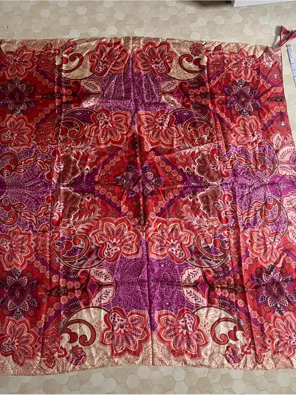 ' Johnny Was' Floral Paisley Silk Scarf in Red & Purple
